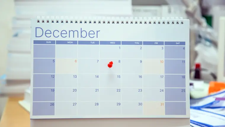 Tischkalender für den Dezember mit markiertem Tag